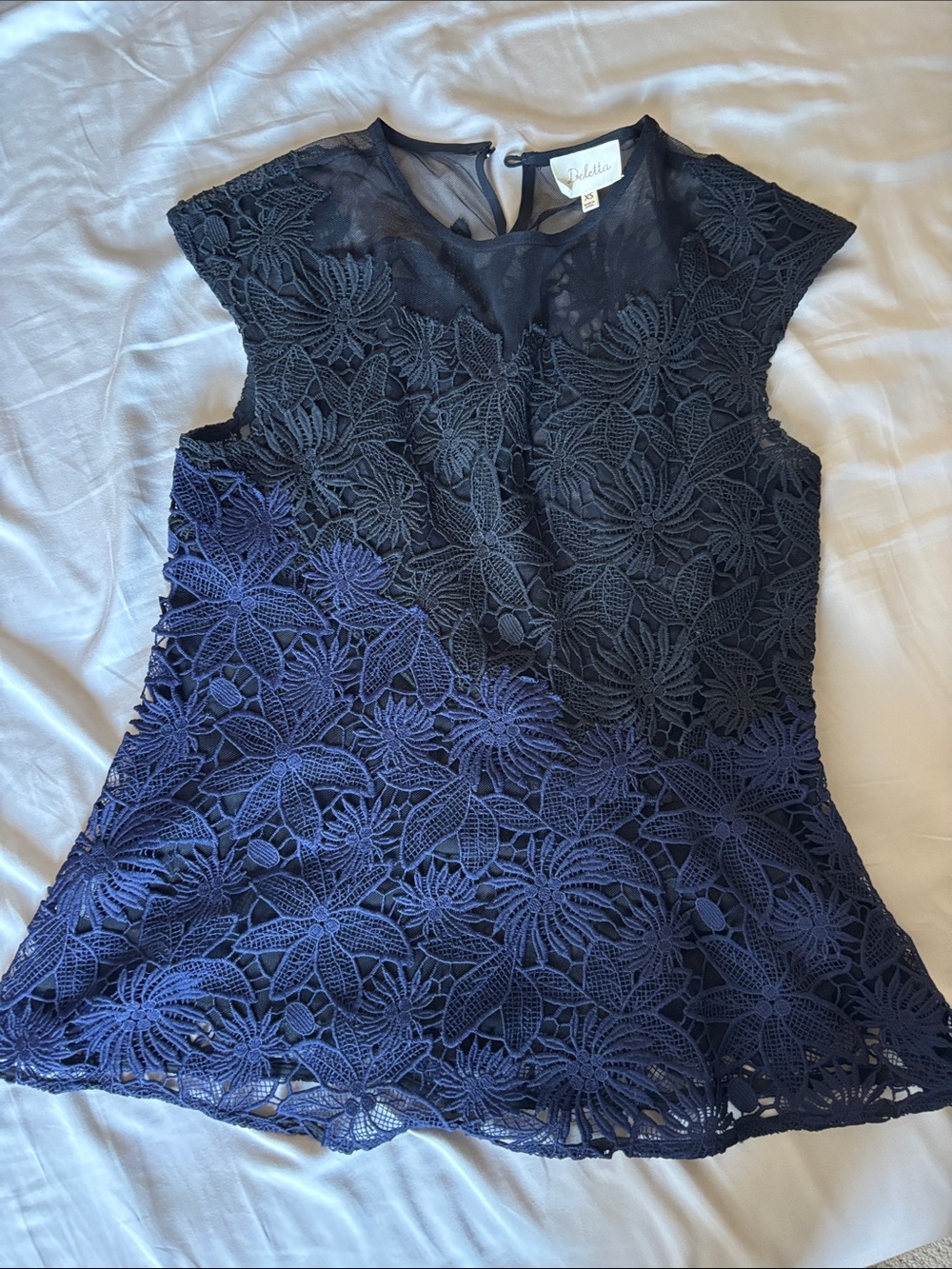 Deletta Black and Navy Floral Lace Cap Sleeve Top
